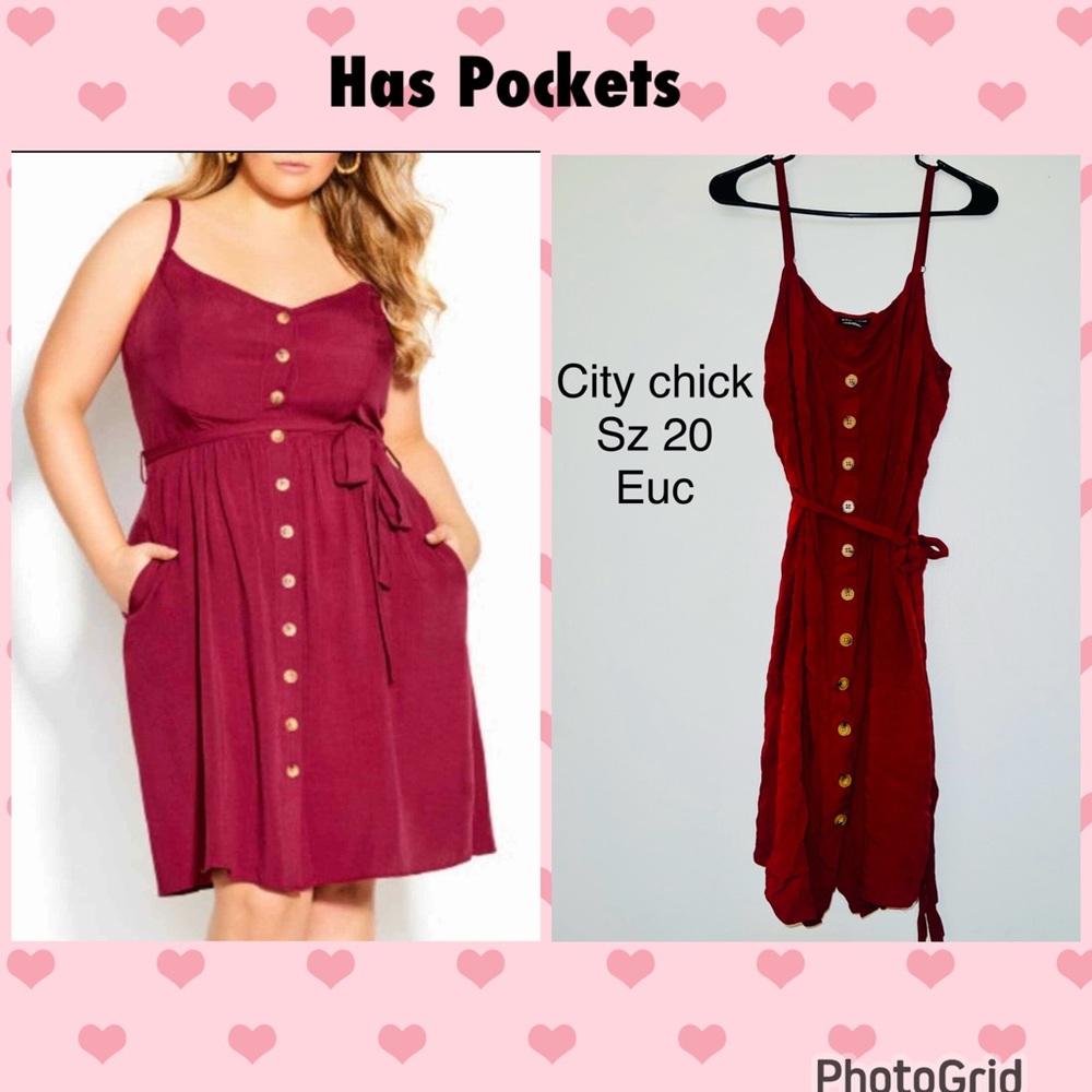 City Chic Women's Burgundy Button-Front Midi Dress